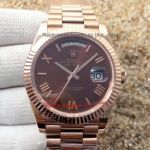 Copy Rolex Day-Date Rose Gold Chocolate Dial Roman Markers Watch 40MM